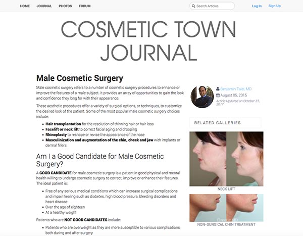 COSMETIC TOWN JOURNAL Male Cosmetic Surgery