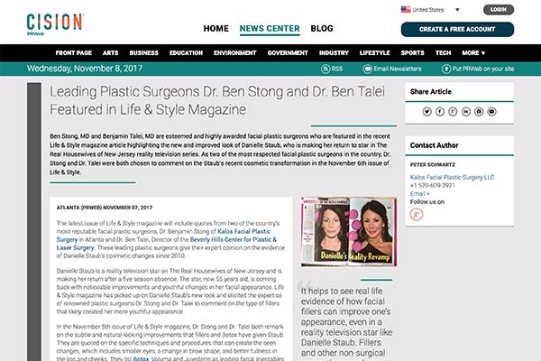 Leading Plastic Surgeons Dr. Ben Stong and Dr. Ben Talei Featured in Life & Style Magazine