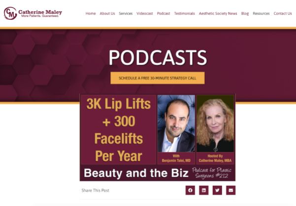 Screenshot of an article titled: 3k Lip Lifts Plus 300 Facelifts Per Year — with Benjamin Talei, MD (Ep. 212)