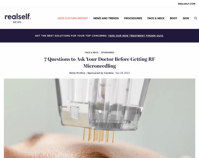 Screenshot of an article titled: 7 Questions to Ask Your Doctor Before Getting RF Microneedling
