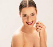 smiling attractive woman with red lips