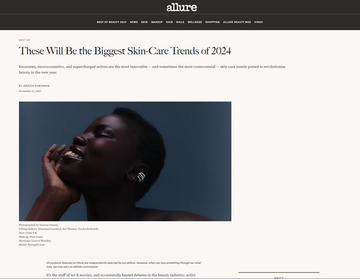 Screenshot of an article titled: These Will Be the Biggest Skin-Care Trends of 2024